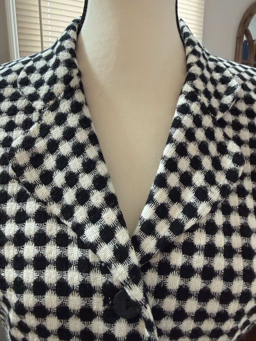 Vintage Joan Leslie Black & White Checked Short Sleeve Blazer - Women 8P - Picture 4 of 12